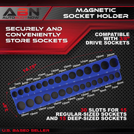 3/8 Socket Organizer Magnetic Tool Holder for Metric Socket Set, Blue