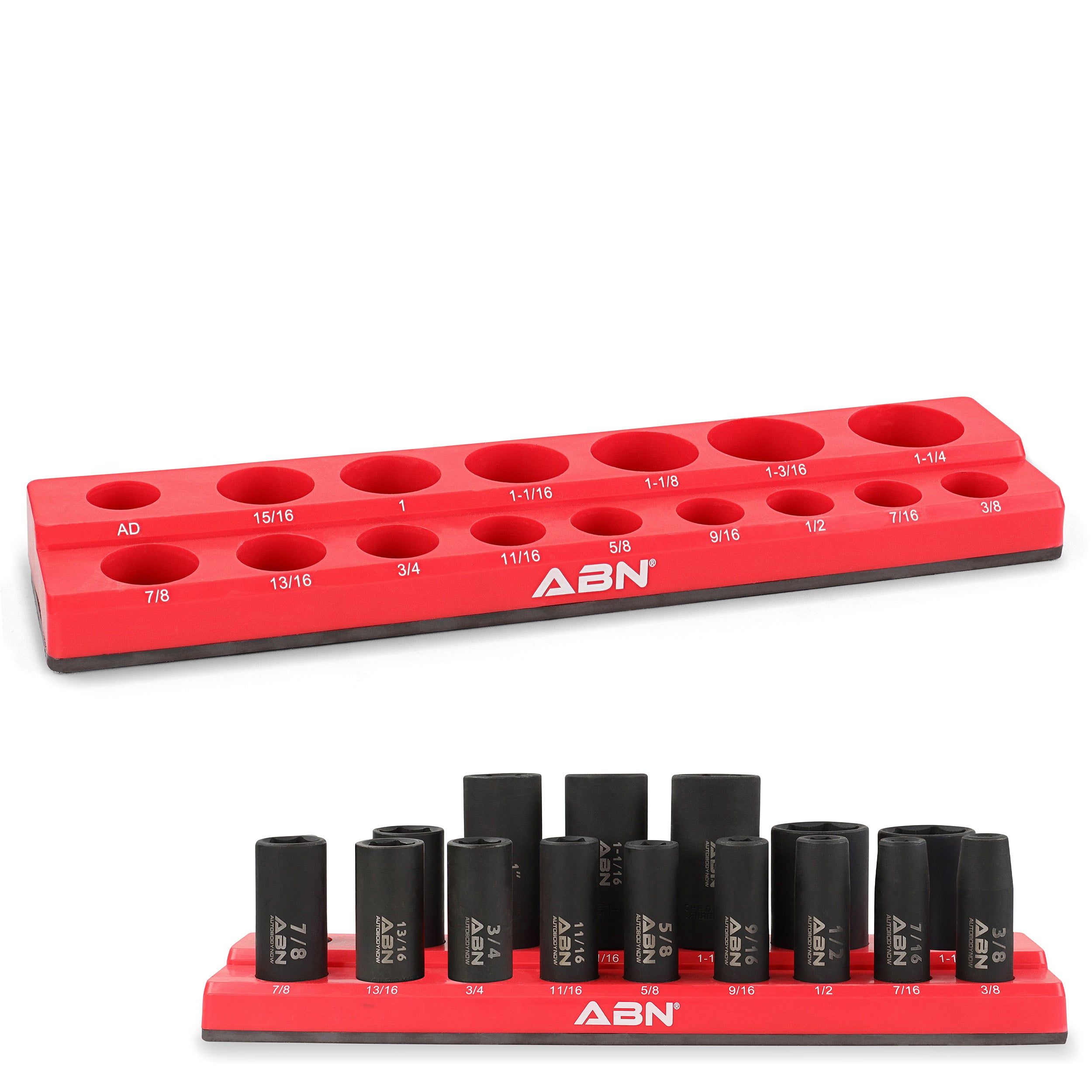 Magnetic Socket Organizer Tray – SAE 1/2” Inch 16 Socket Holder, Red
