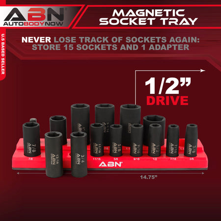 Magnetic Socket Organizer Tray – SAE 1/2” Inch 16 Socket Holder, Red