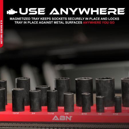 Magnetic Socket Organizer Tray – SAE 1/2” Inch 16 Socket Holder, Red