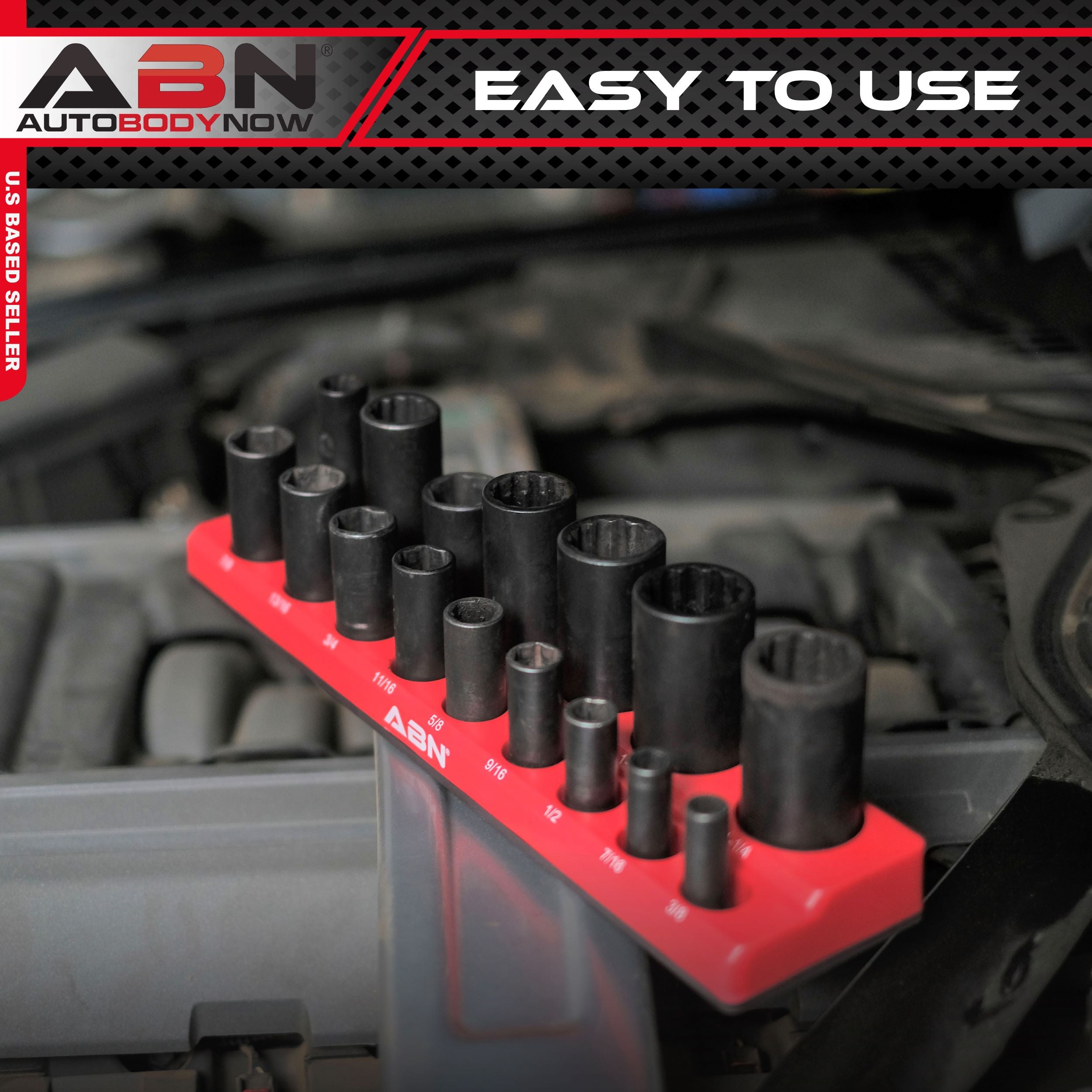 Magnetic Socket Organizer Tray – SAE 1/2” Inch 16 Socket Holder, Red