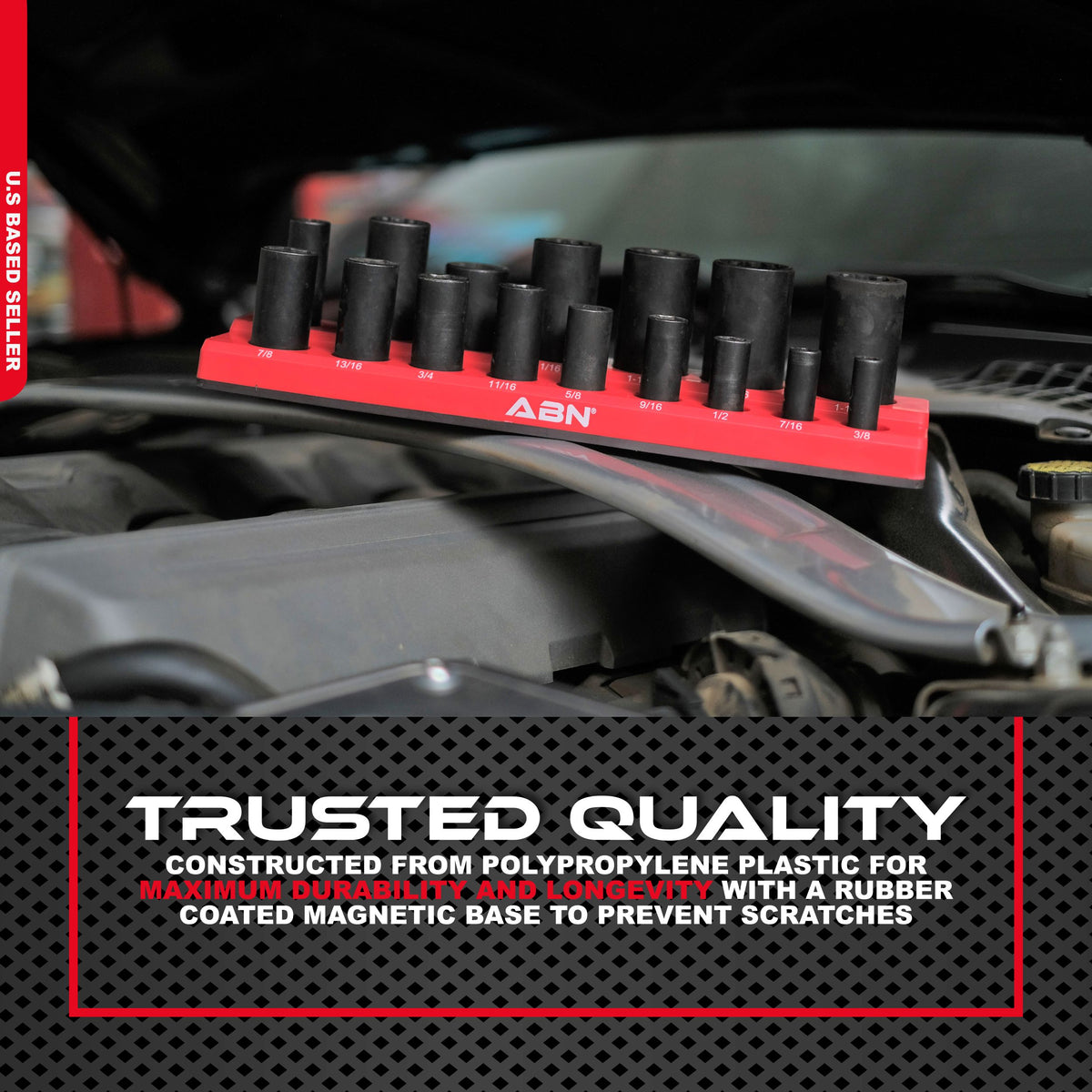 Magnetic Socket Organizer Tray – SAE 1/2” Inch 16 Socket Holder, Red