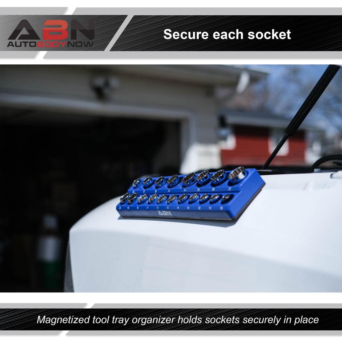 Magnetic Socket Organizer Tray – Metric 1/2 IN 19 Socket Holder, Blue