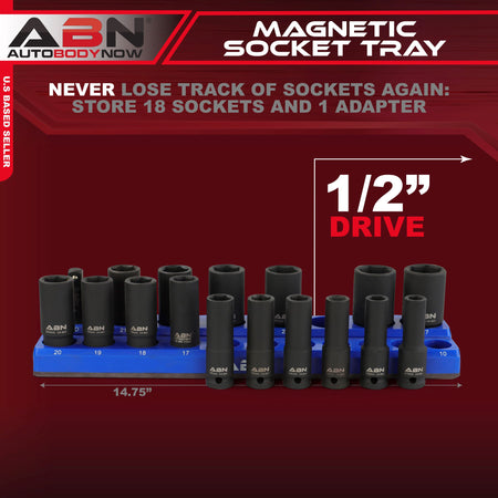 Magnetic Socket Organizer Tray – Metric 1/2 IN 19 Socket Holder, Blue