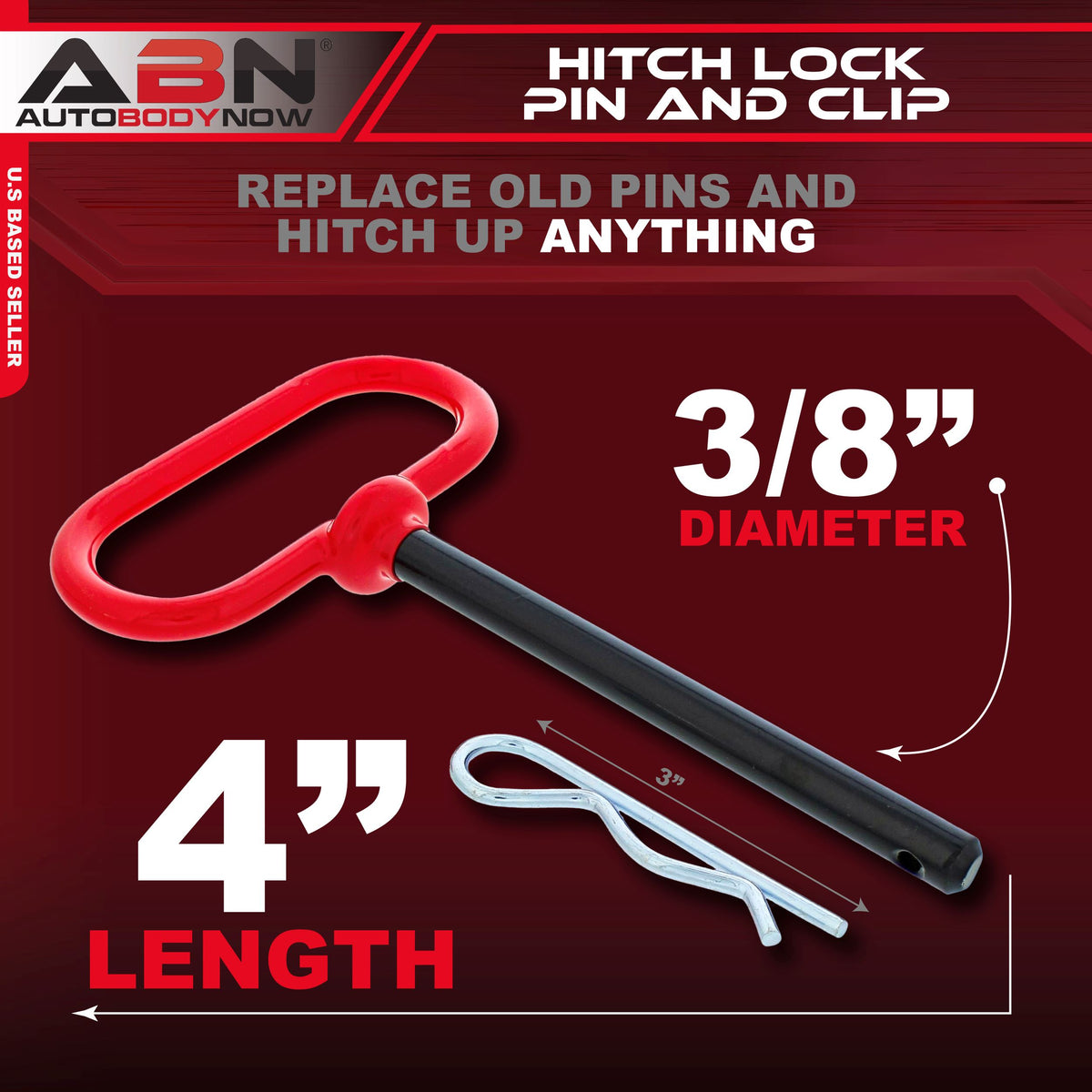 Car / Truck Trailer Tow Hitch Lock Pin and R-Clip 4" x 3/8"