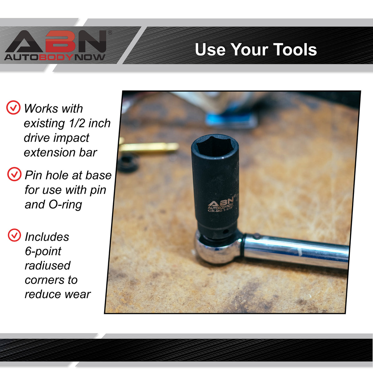1/2 Inch Drive 1-1/16 Inch Socket - Deep Impact SAE Sockets 6pt 1-Pack