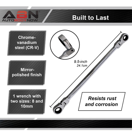 Ratcheting Wrench 8 and 10mm Extra Long Flex Head Ratcheting Wrench