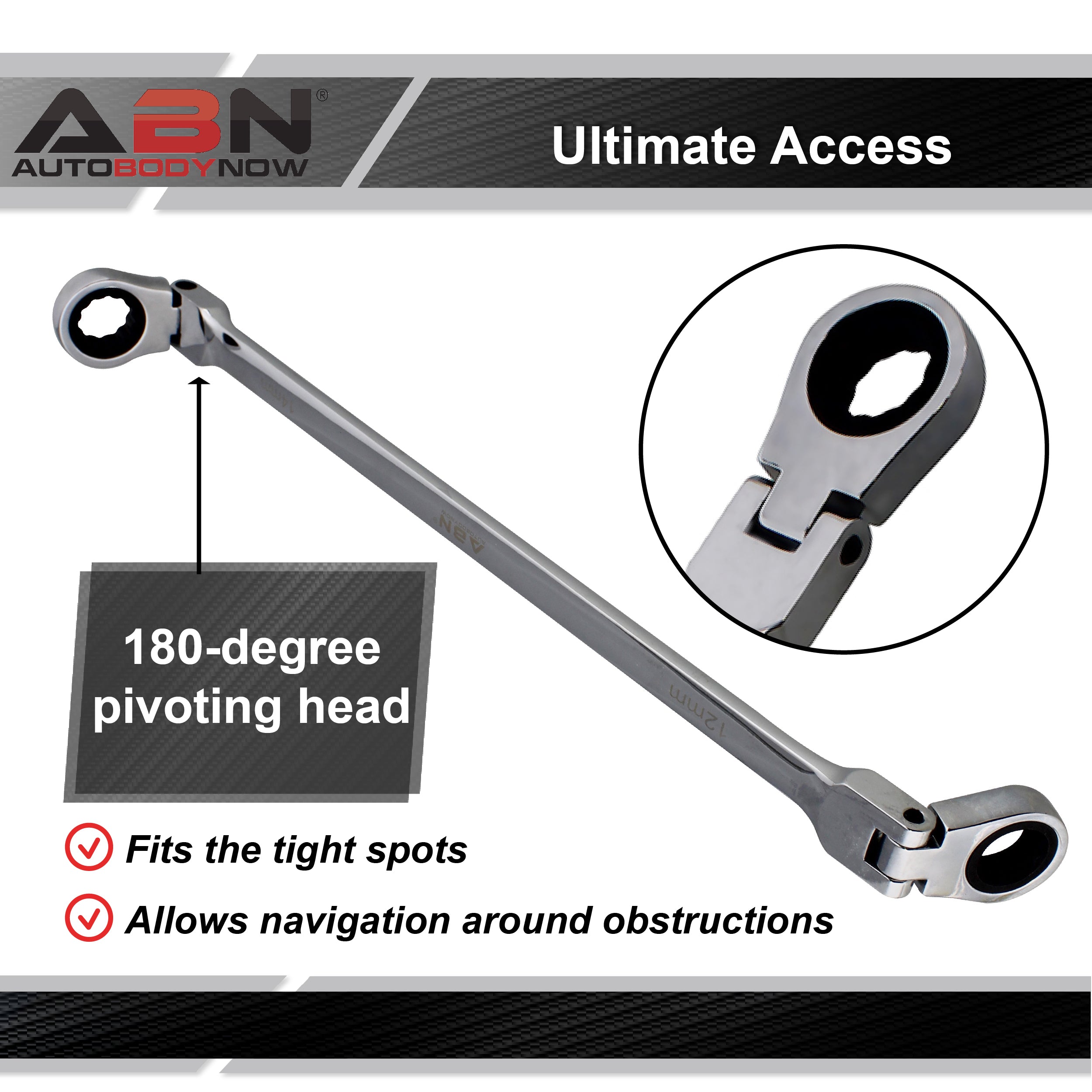 Ratcheting Wrench 12 and 14mm Extra Long Flex Head Ratcheting Wrench