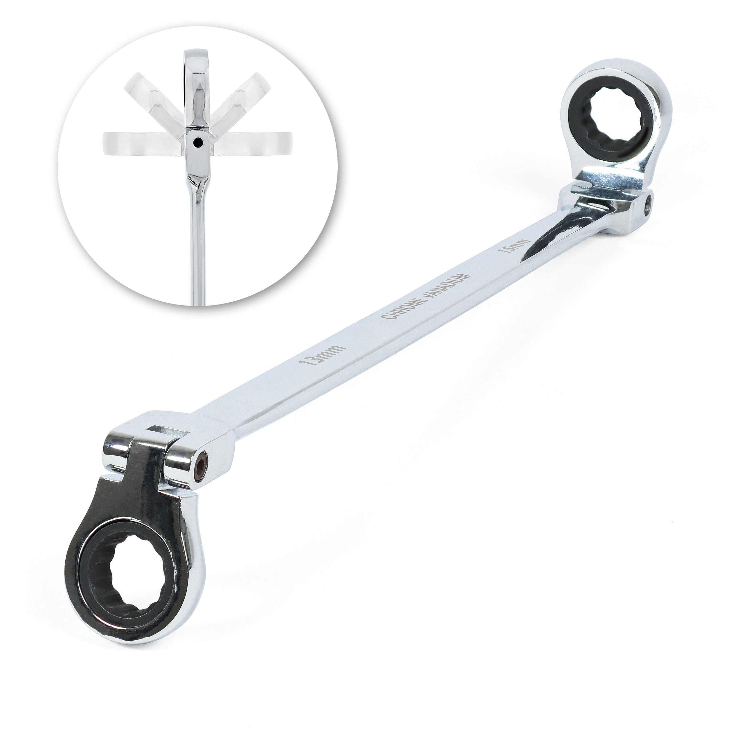Ratcheting Wrench 13 and 15mm Extra Long Flex Head Ratcheting Wrench