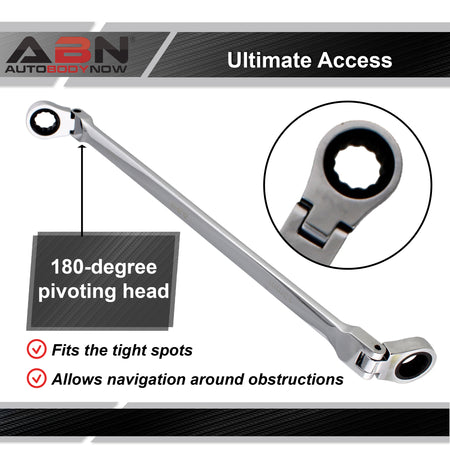 Ratcheting Wrench 13 and 15mm Extra Long Flex Head Ratcheting Wrench