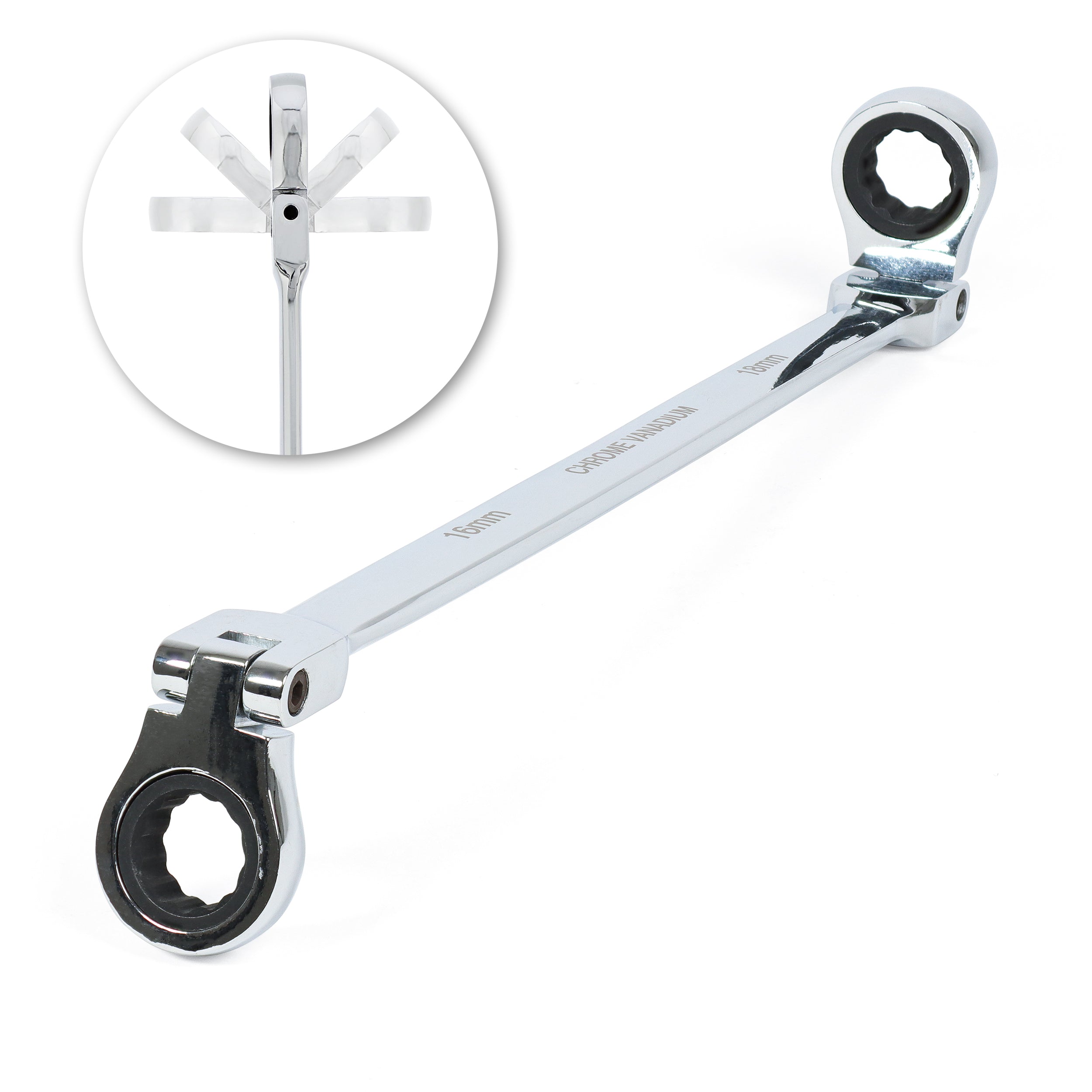 Ratcheting Wrench 16 and 18mm Extra Long Flex Head Ratcheting Wrench