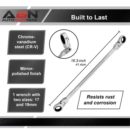 Ratcheting Wrench 17mm and 19mm Extra Long Flex Head Ratcheting Wrench