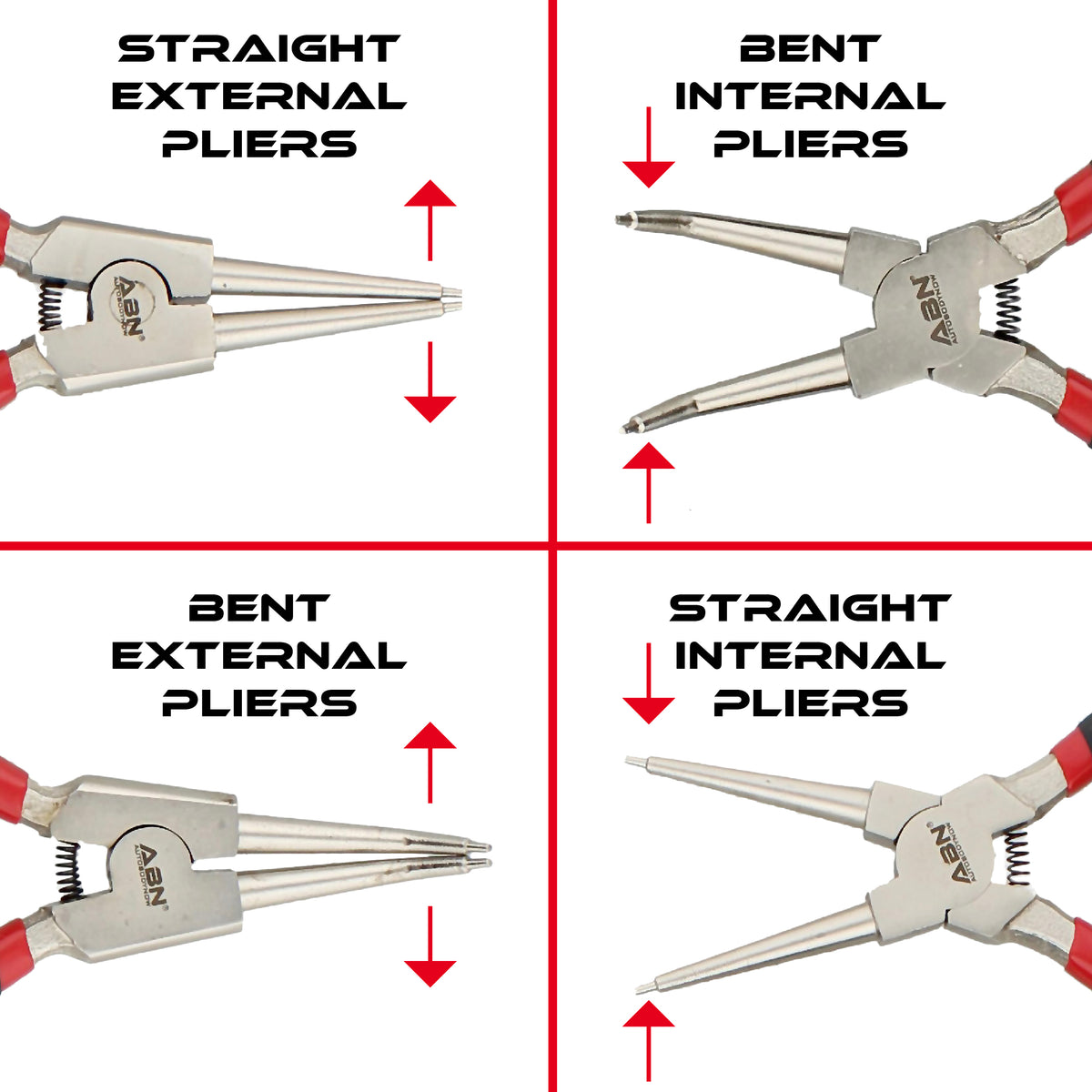 4pc 7in Heavy Duty Snap Ring Pliers Set with .067in Tips