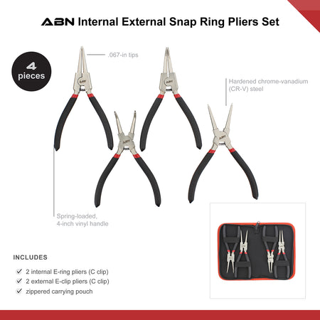 4pc 7in Heavy Duty Snap Ring Pliers Set with .067in Tips