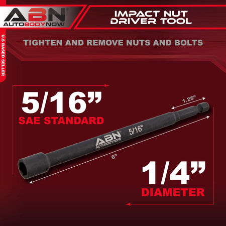 5/16 IN Impact Nut Driver Bits Extended Magnetic Sockets, 1/4 IN Shank
