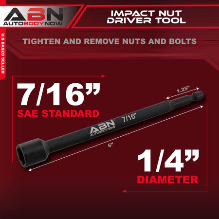 7/16 IN Impact Nut Driver Bits Extended Magnetic Sockets, 1/4 IN Shank