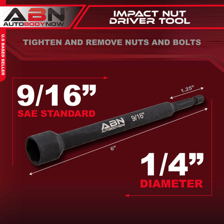 9/16 IN Impact Nut Driver Bits Extended Magnetic Sockets, 1/4 IN Shank