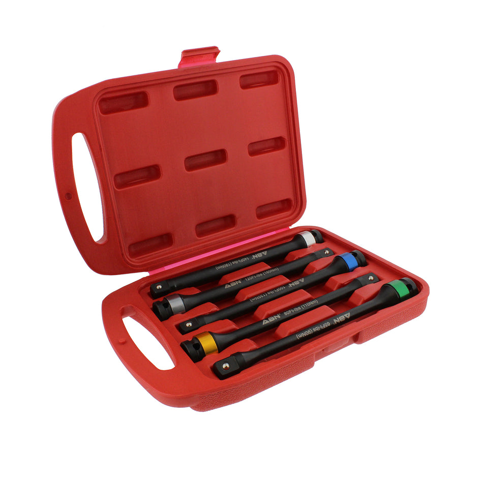 1/2” Inch Drive, 8” Long Torque Socket Extension Bar Tool Kit 5 pc Set