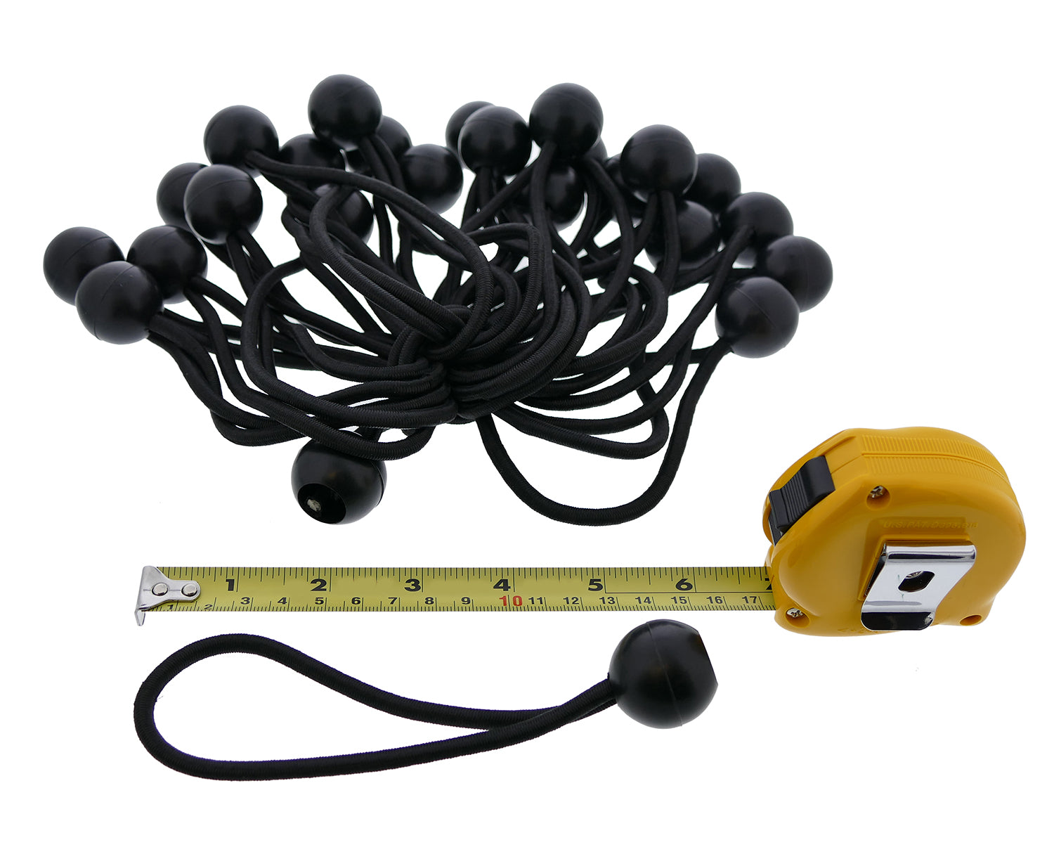 6” Inch Ball Bungee 25-Pack – Black Bungee Cords with Plastic Balls