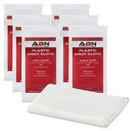 White Plastic Paint Drop Cloth 6-Pack Painting Set 9’ x 12’ Feet