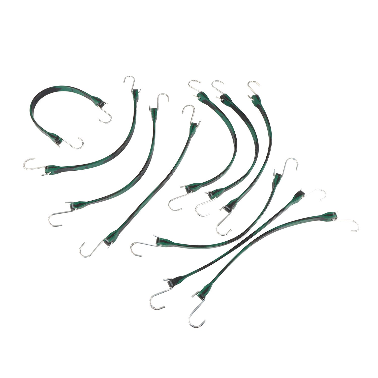 EPDM Rubber Straps with Hooks - 15in Camo Rubber Bungee Cords, 10Pk