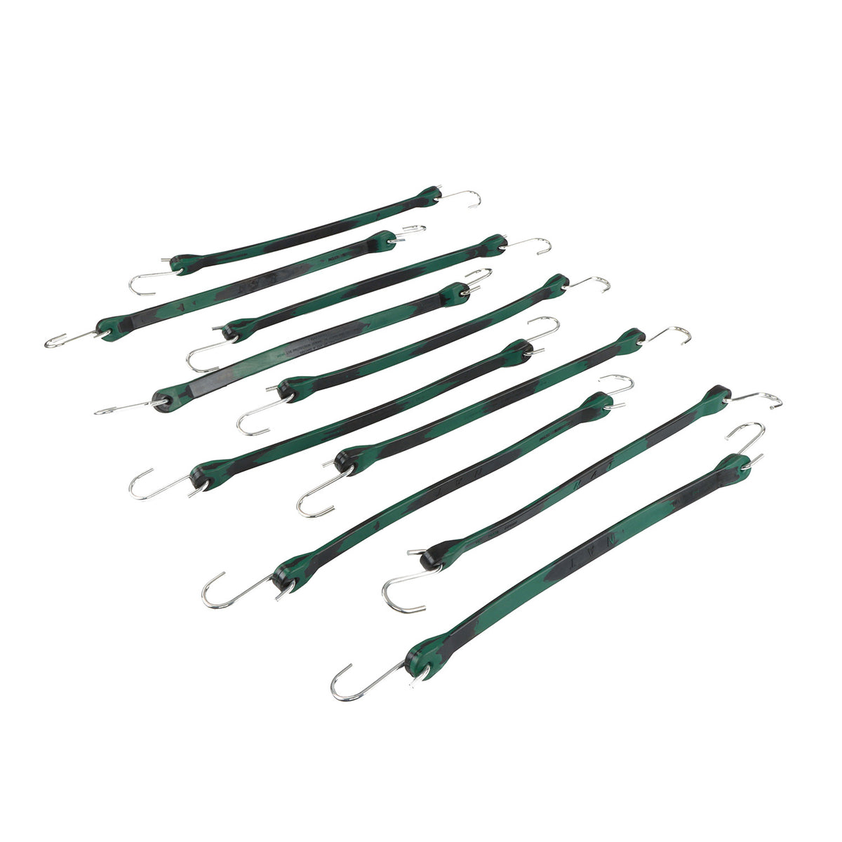 EPDM Rubber Straps with Hooks - 15in Camo Rubber Bungee Cords, 10Pk