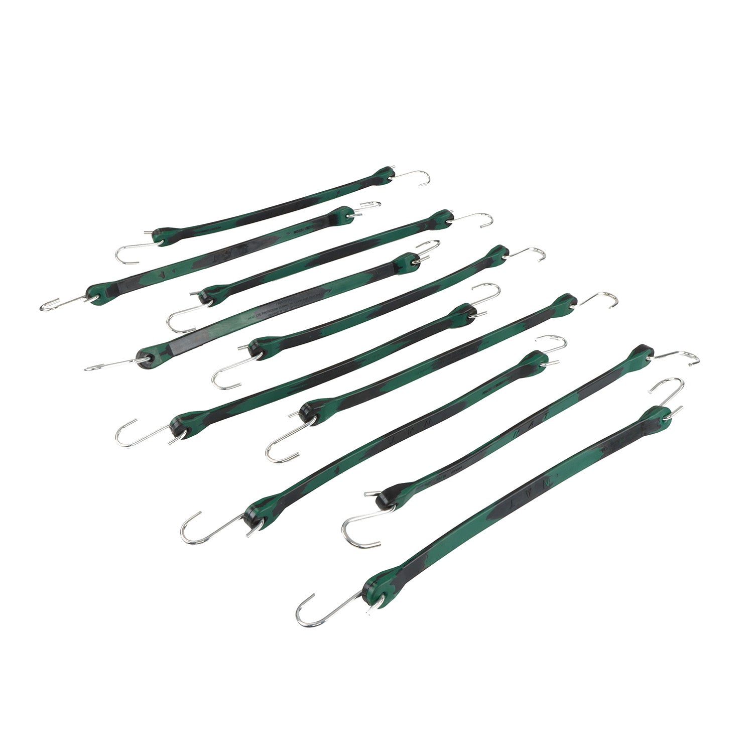 EPDM Rubber Straps with Hooks - 15in Camo Rubber Bungee Cords, 10Pk