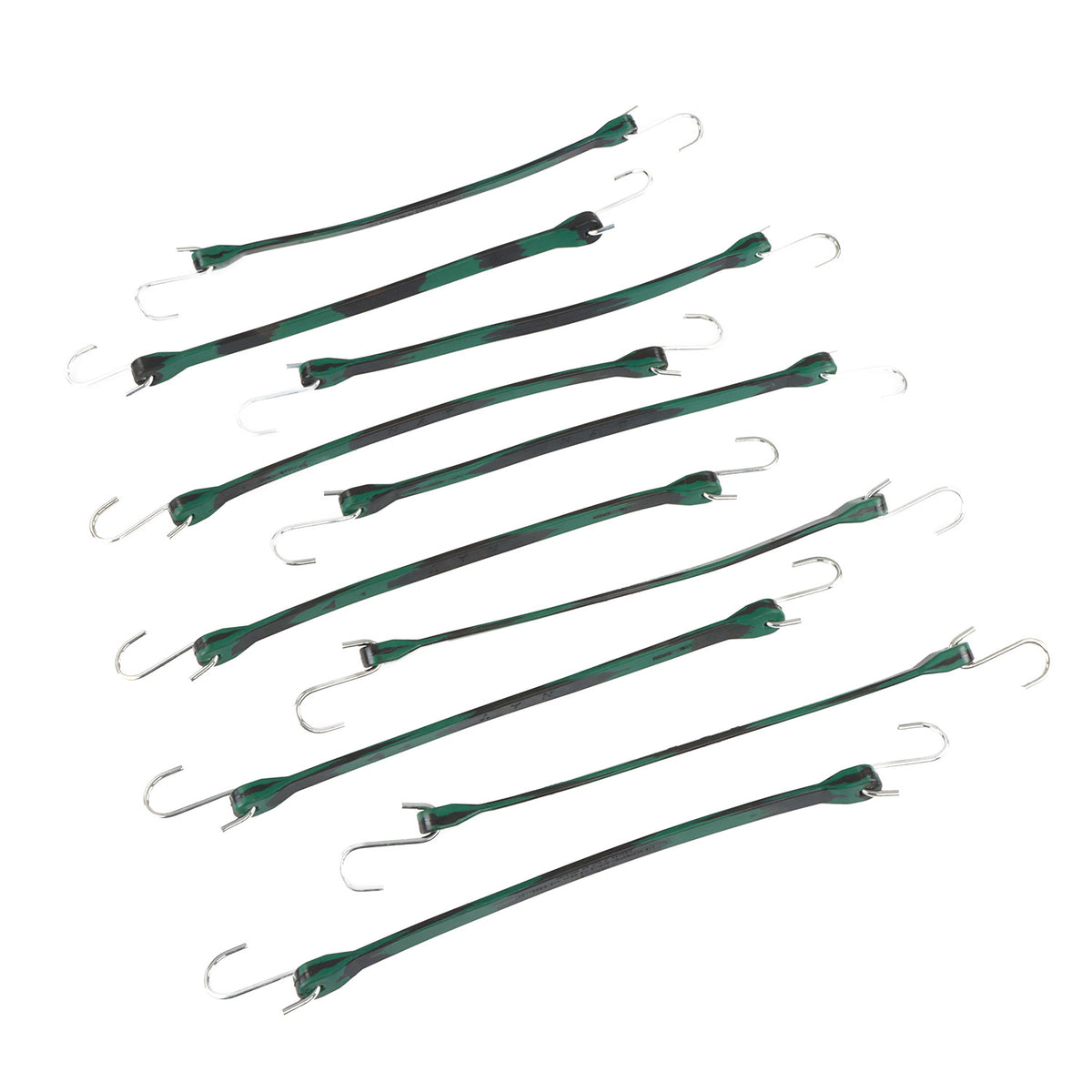 EPDM Rubber Straps with Hooks - 15in Camo Rubber Bungee Cords, 10Pk