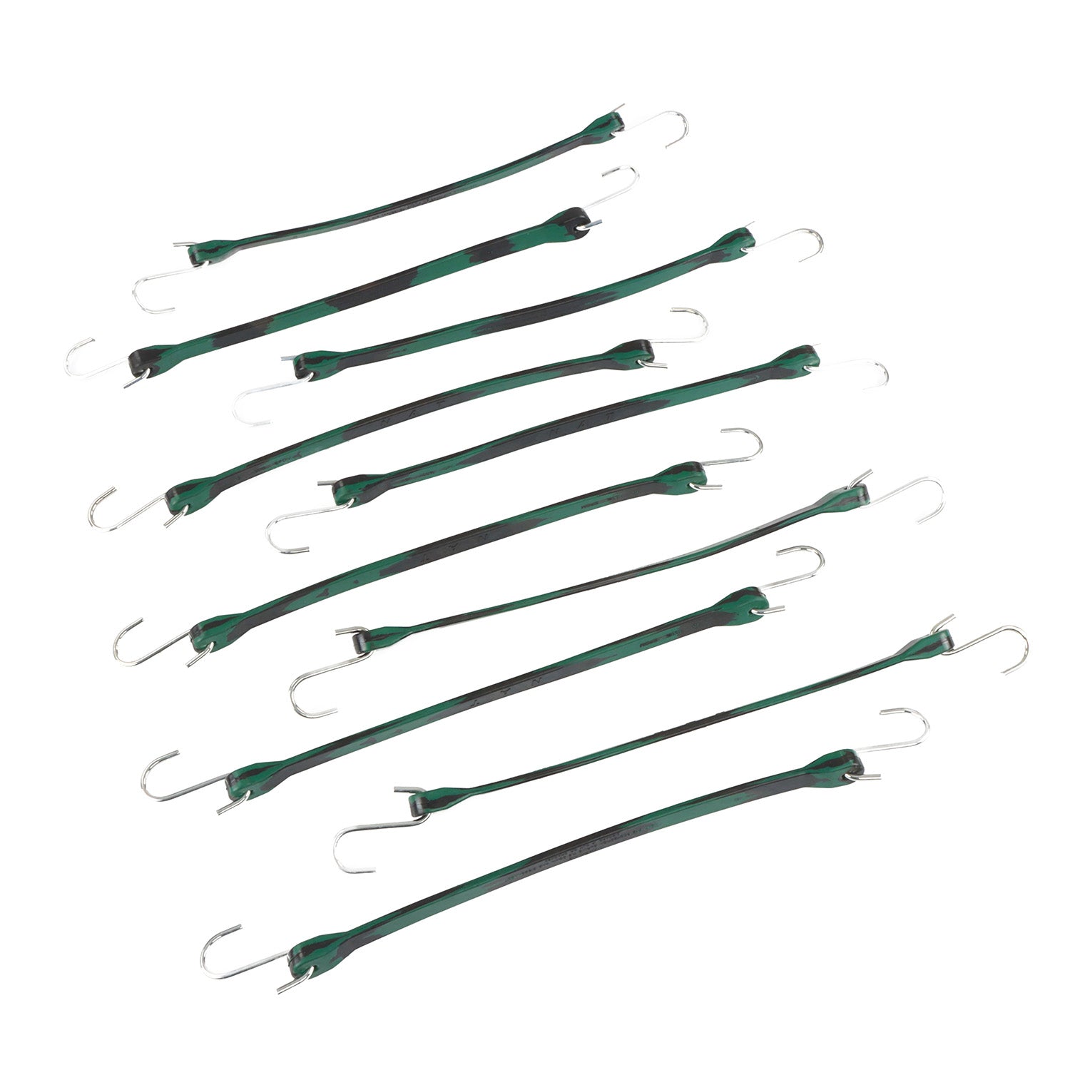 EPDM Rubber Straps with Hooks - 15in Camo Rubber Bungee Cords, 10Pk
