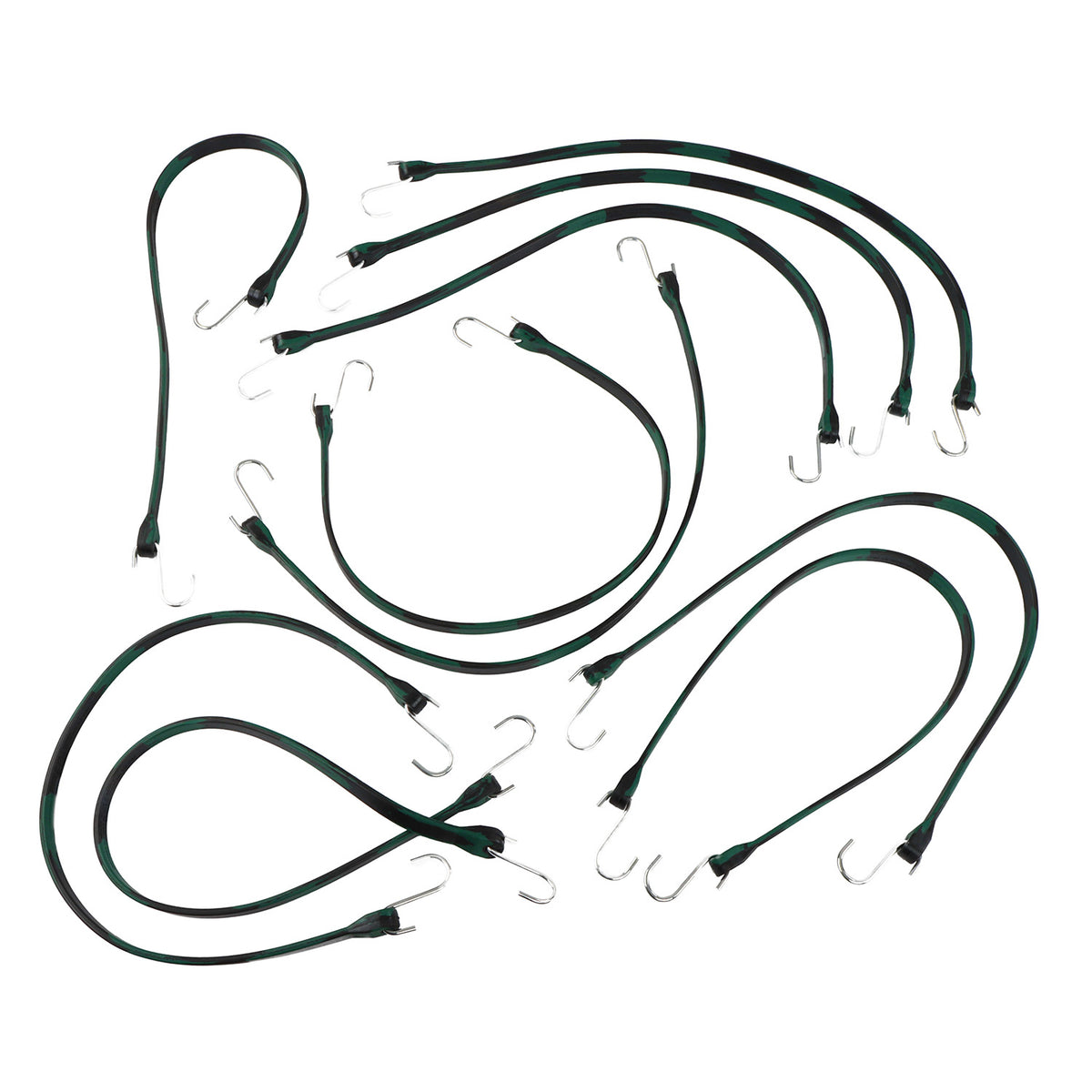 EPDM Rubber Straps with Hooks - 31in Camo Rubber Bungee Cords, 10Pk