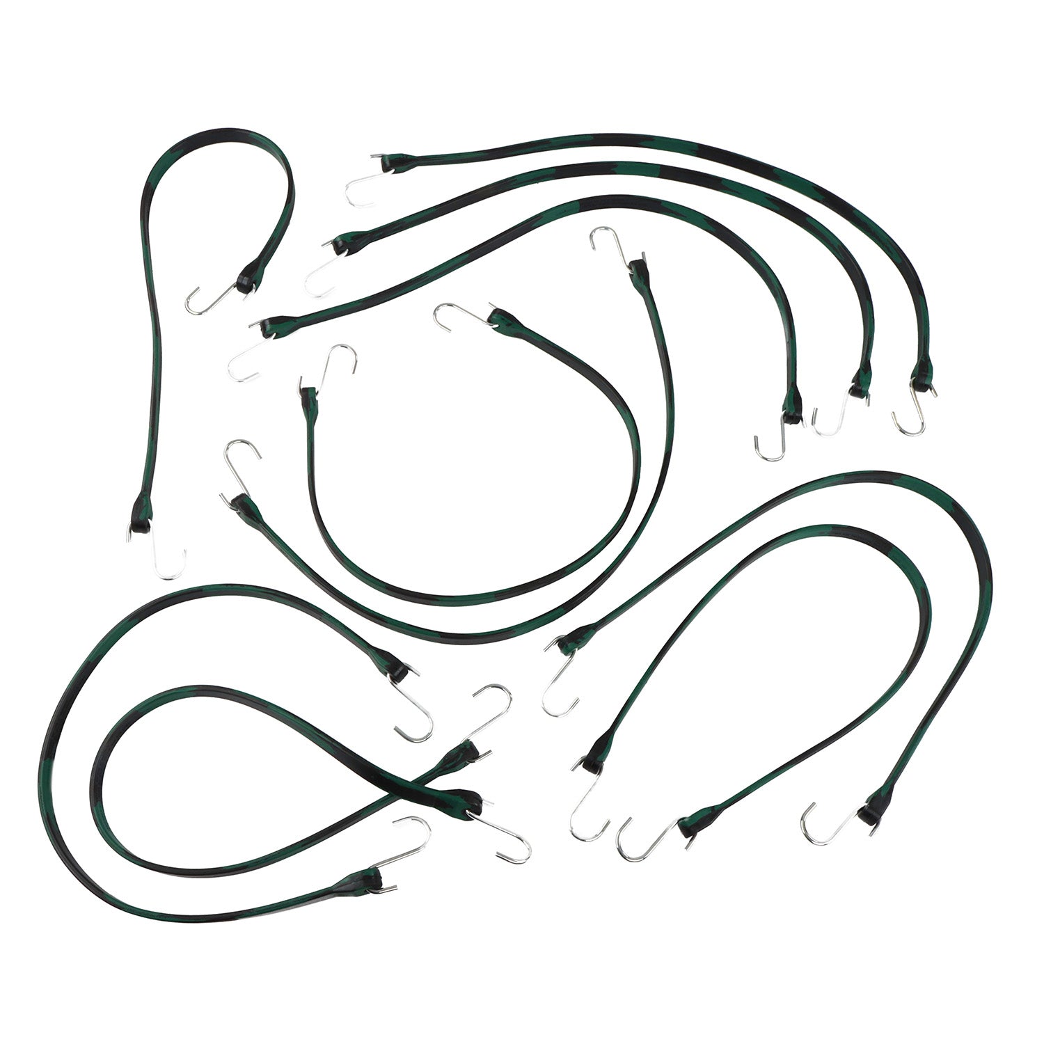 EPDM Rubber Straps with Hooks - 31in Camo Rubber Bungee Cords, 10Pk