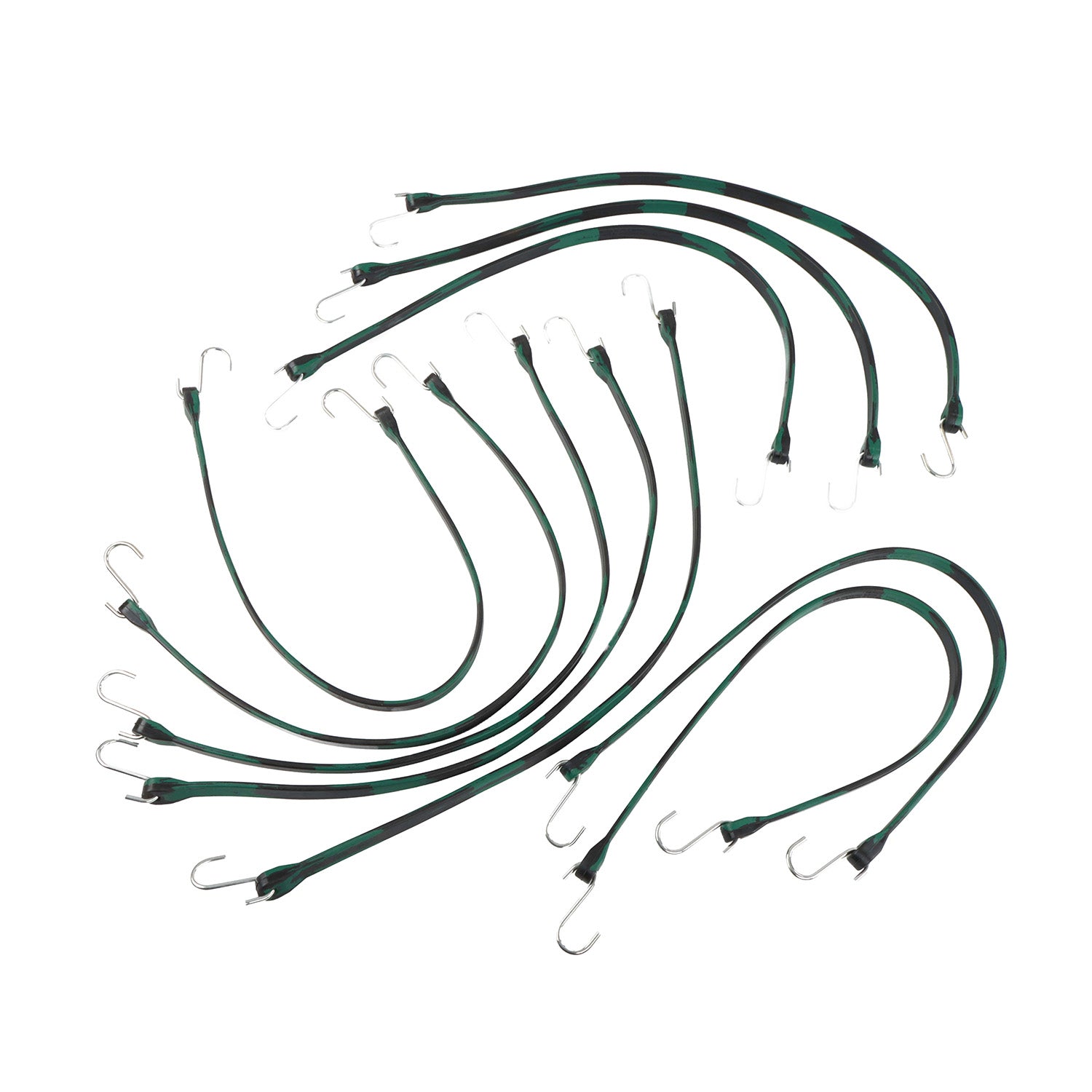 EPDM Rubber Straps with Hooks - 31in Camo Rubber Bungee Cords, 10Pk