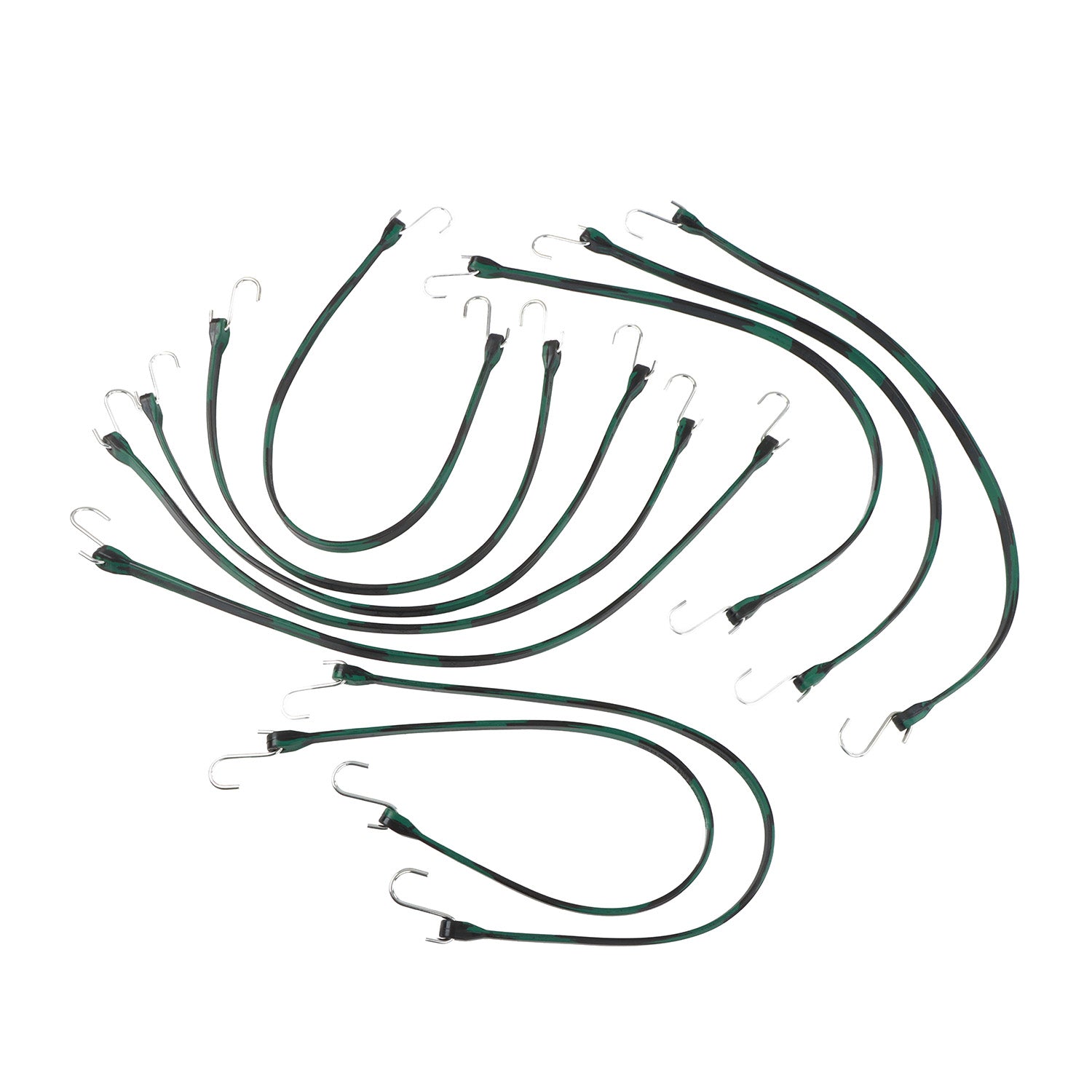 EPDM Rubber Straps with Hooks - 31in Camo Rubber Bungee Cords, 10Pk