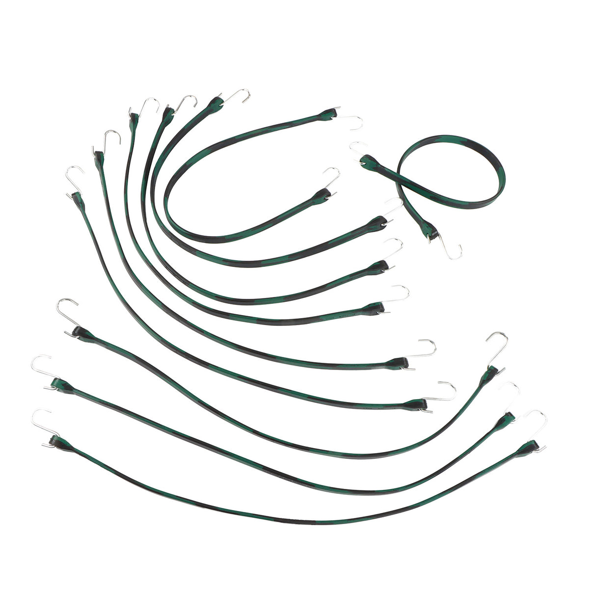 EPDM Rubber Straps with Hooks - 31in Camo Rubber Bungee Cords, 10Pk