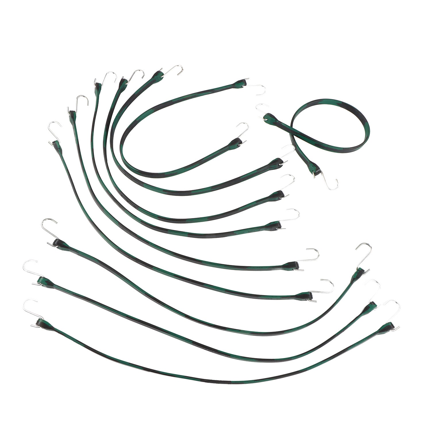 EPDM Rubber Straps with Hooks - 31in Camo Rubber Bungee Cords, 10Pk