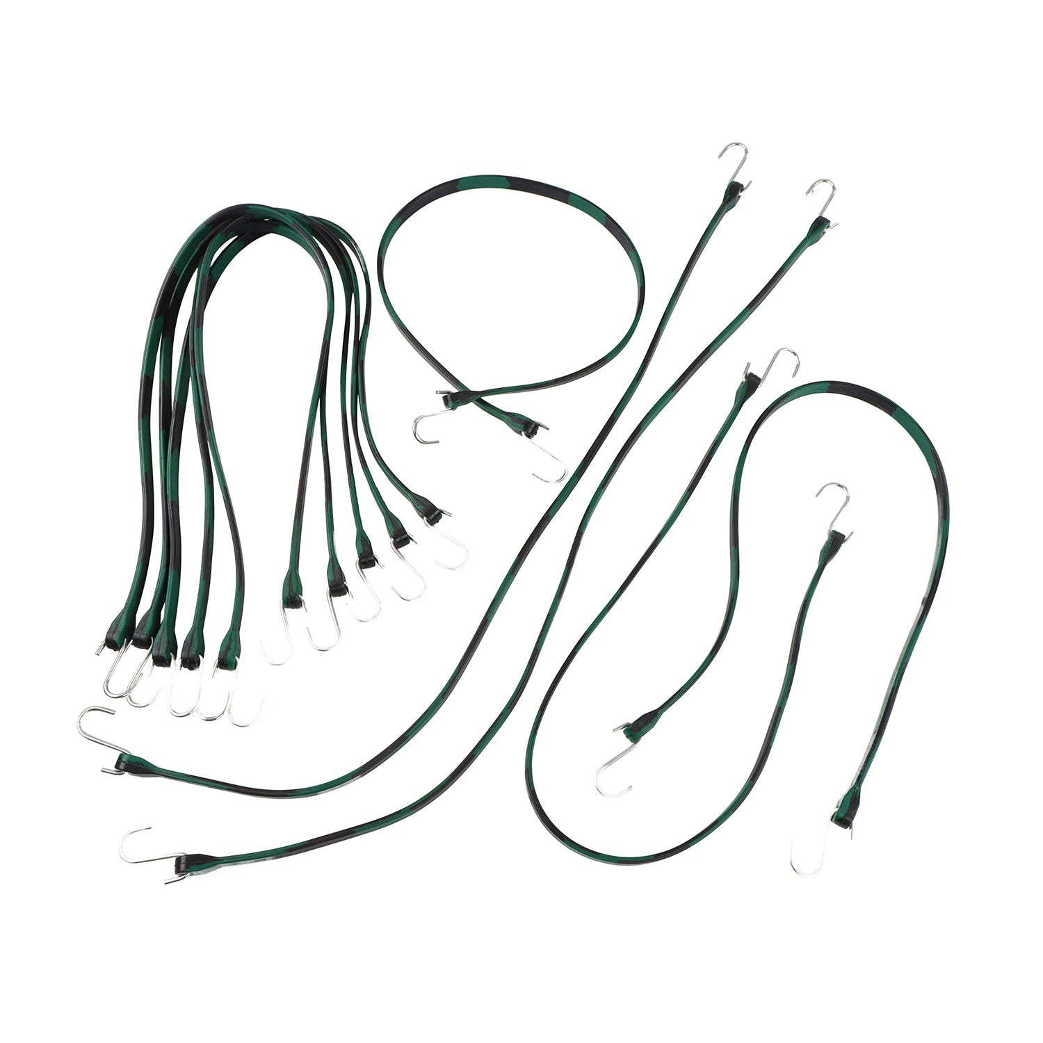 EPDM Rubber Straps with Hooks - 41in Camo Rubber Bungee Cords, 10Pk