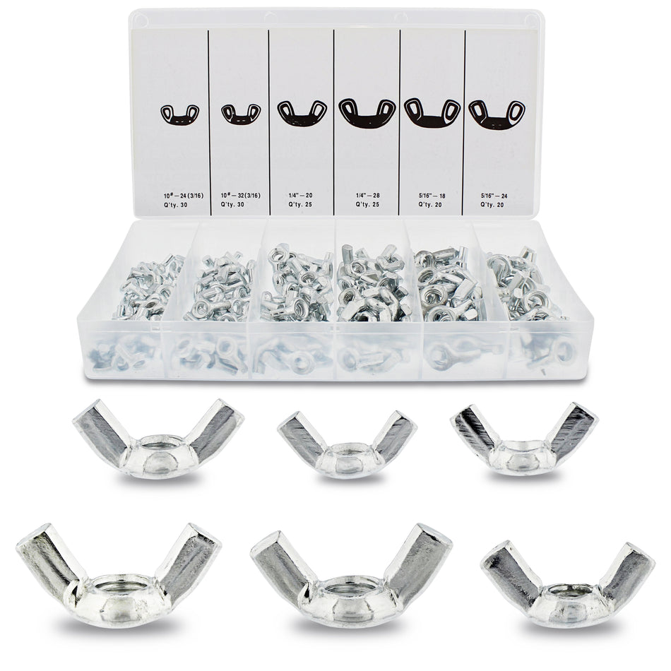 Wing Nut Assortment Set - 150pc Standard Steel Wall Anchors Wing Nuts