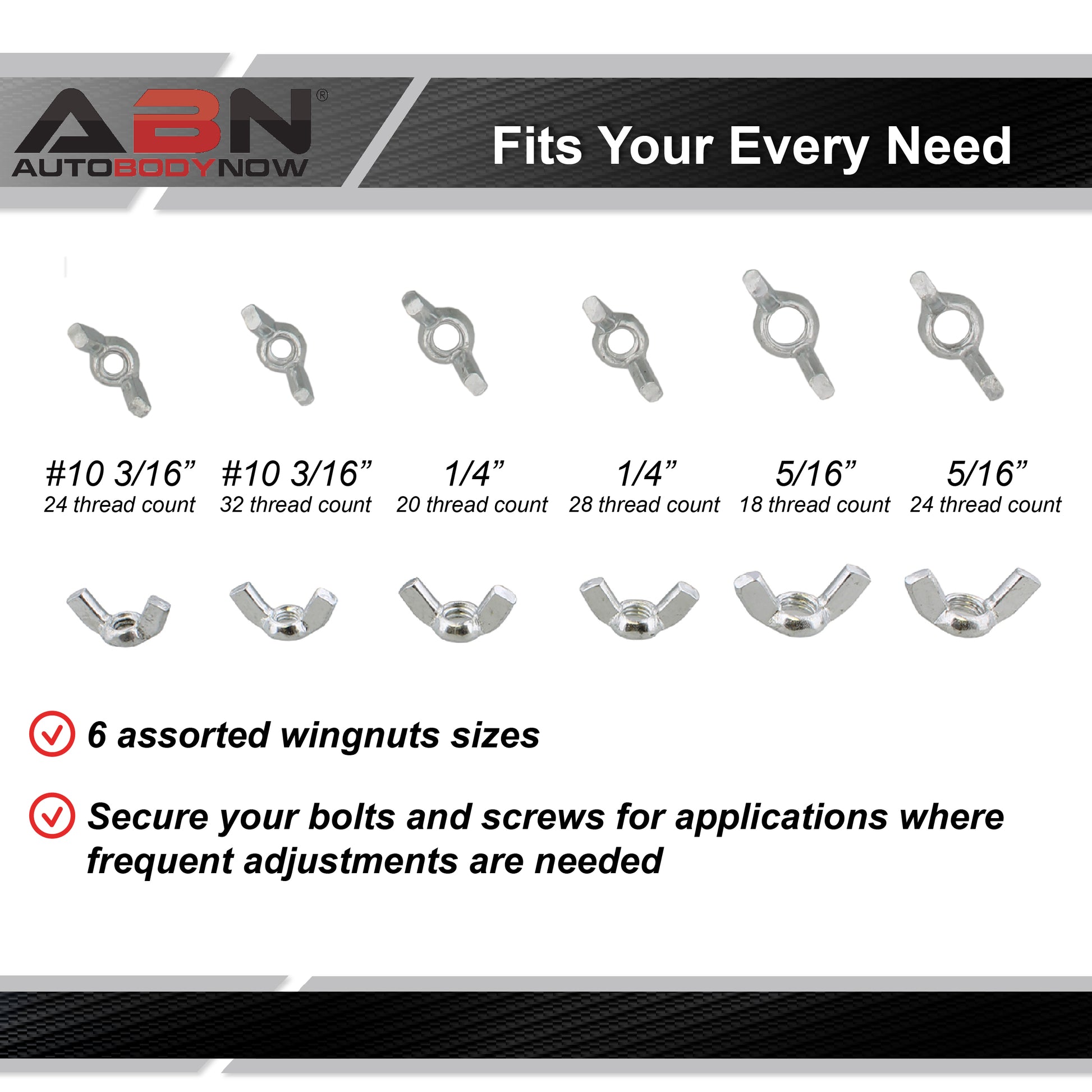 Wing Nut Assortment Set 150pc Standard Steel Wall Anchors Wing Nuts