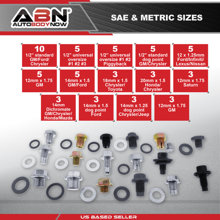 Oil Drain Plug 76 pc SAE & Metric Plugs & Washer Gasket Assortment Set