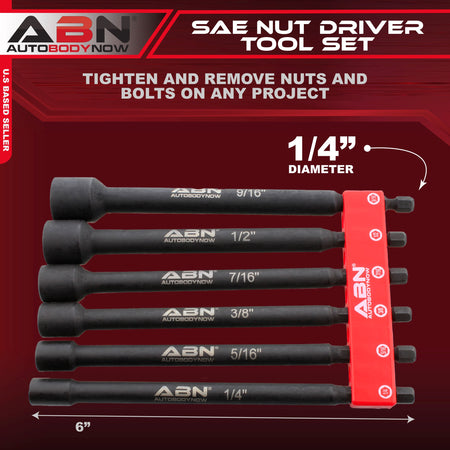 Impact Nut Driver Set - 6pc SAE Extended Driver Magnetic Tip Sockets
