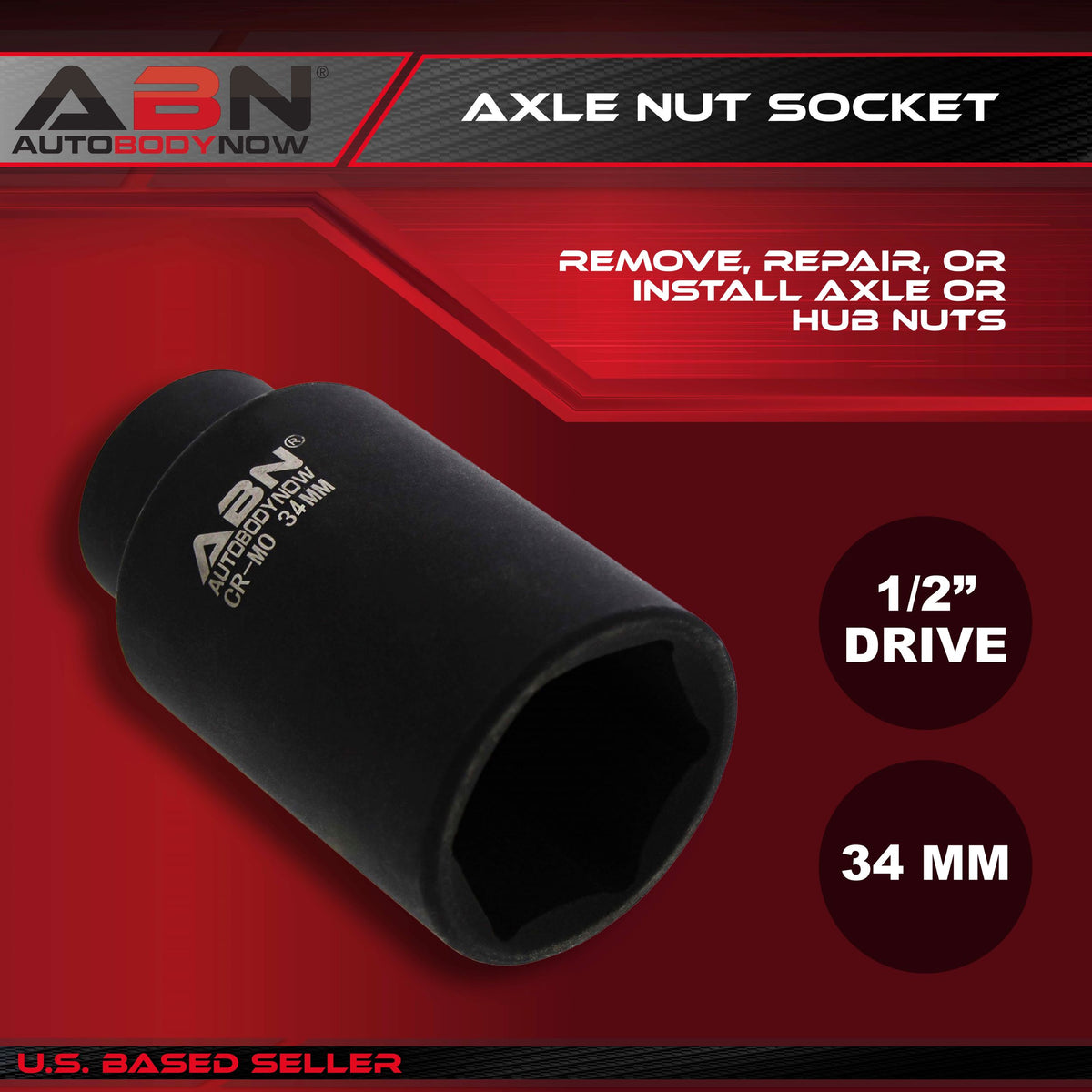 Axle Nut Socket – 34mm, 1/2" Inch Drive, 6 Point