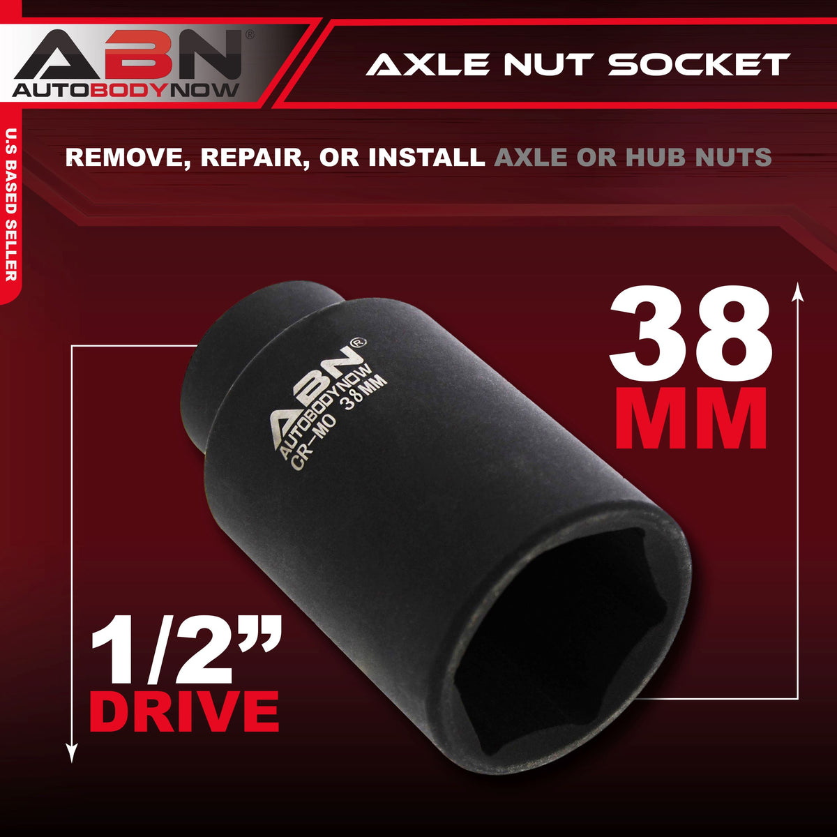 Axle Nut Socket – 38mm, 1/2" Inch Drive, 6 Point