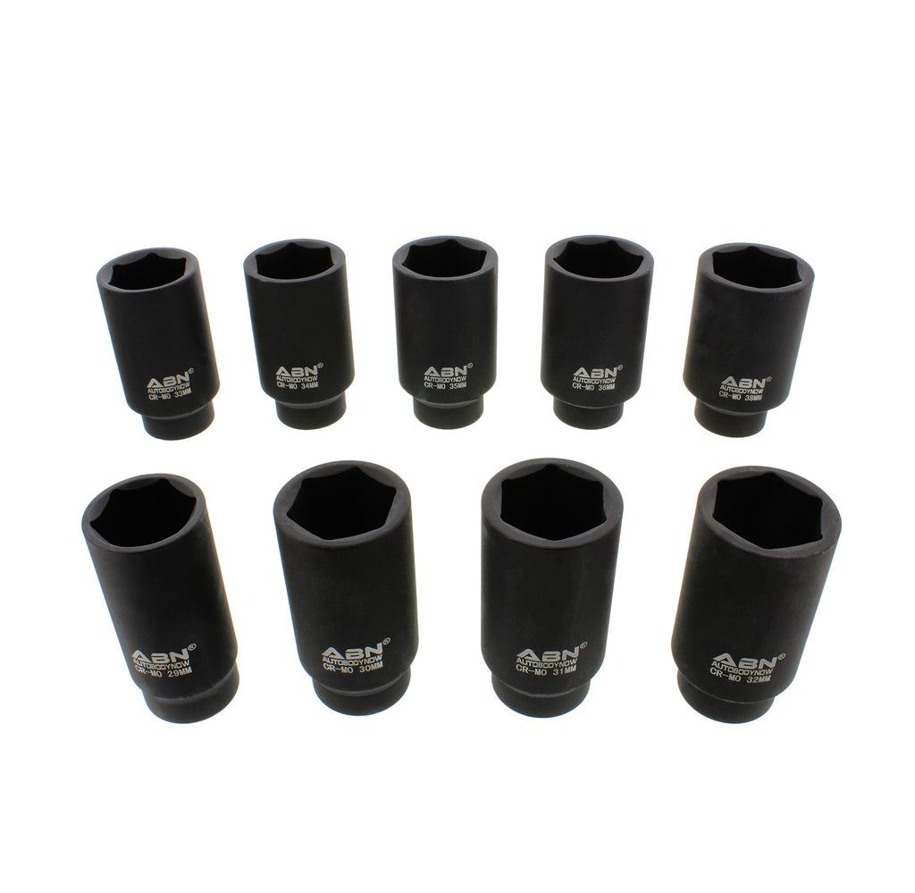 Axle Nut Socket 9Piece Metric Set 1/2" Inch Drive, 6 Point ABN 6472