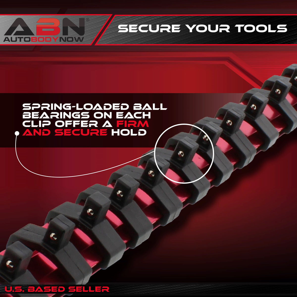 Red Aluminum SAE 1/4” Inch Socket Organizer Tool Holder Rail & Clips
