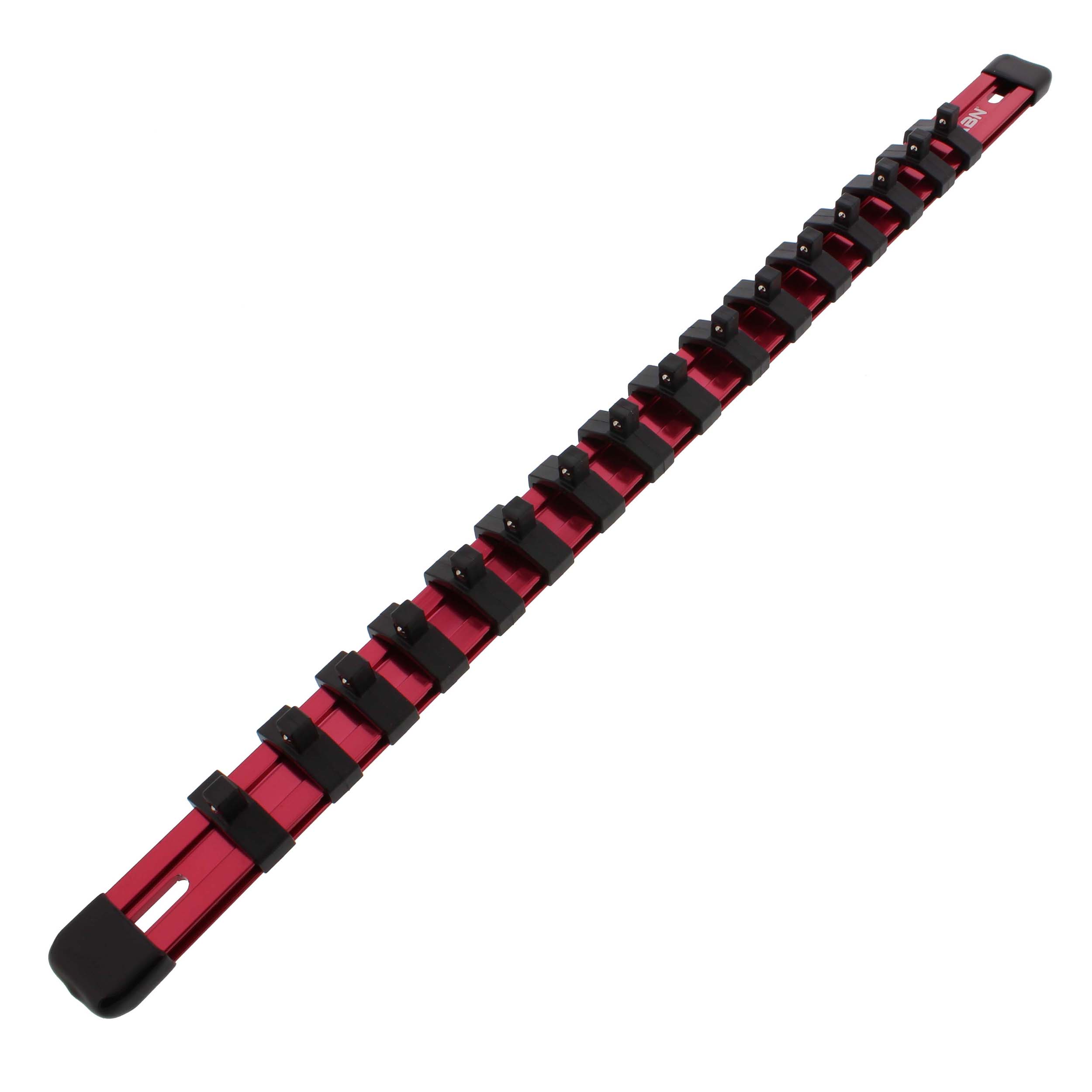 Red Aluminum SAE 1/4” Inch Socket Organizer Tool Holder Rail & Clips