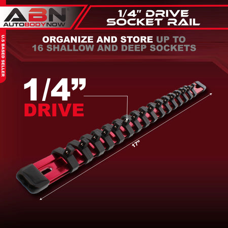 Red Aluminum SAE 1/4” Inch Socket Organizer Tool Holder Rail & Clips