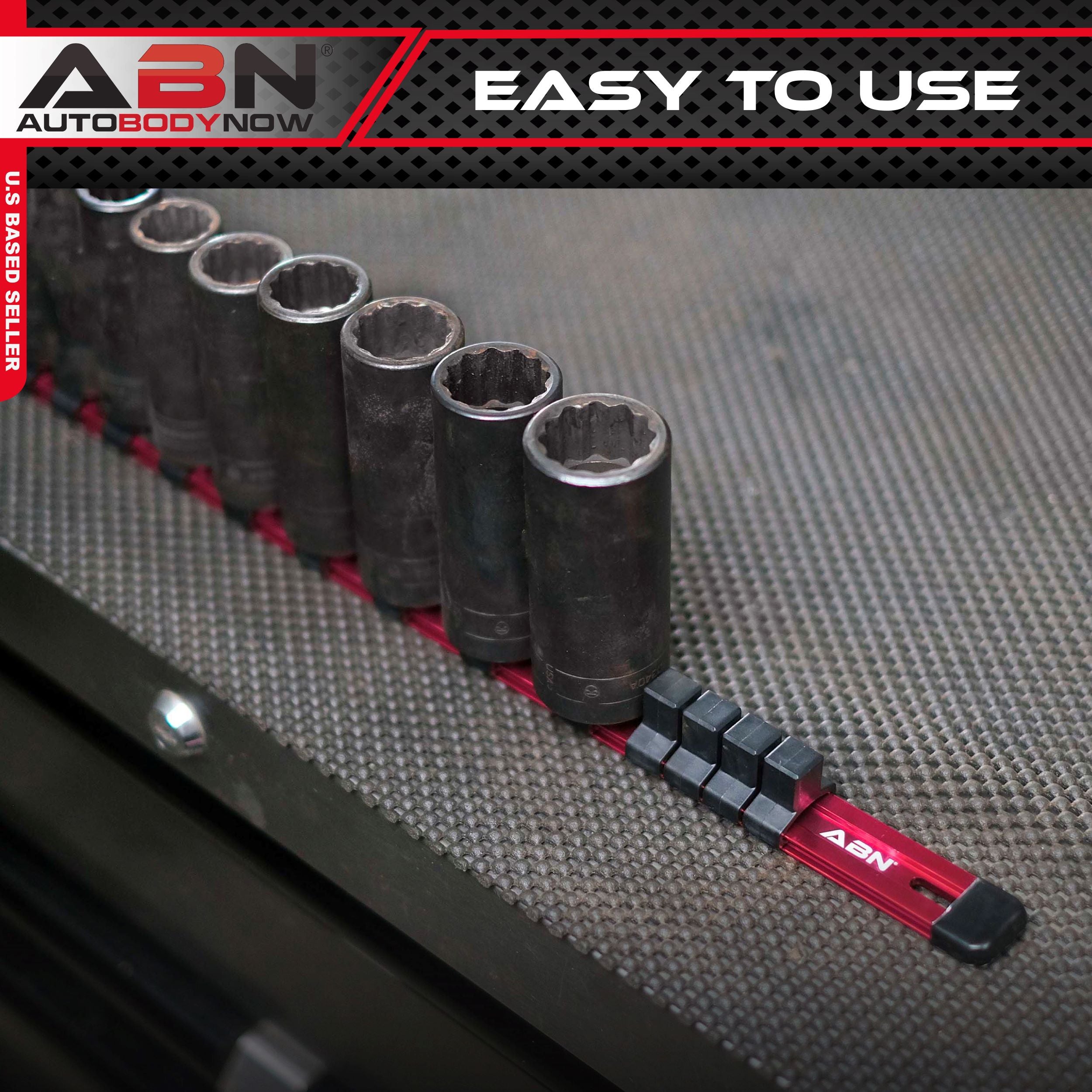 Red Aluminum SAE 1/4” Inch Socket Organizer Tool Holder Rail & Clips