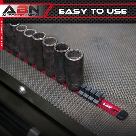 Red Aluminum SAE 1/4” Inch Socket Organizer Tool Holder Rail & Clips