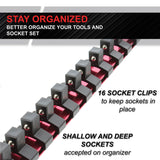 Red Aluminum SAE 3/8” Inch Socket Organizer Tool Holder Rail & Clips