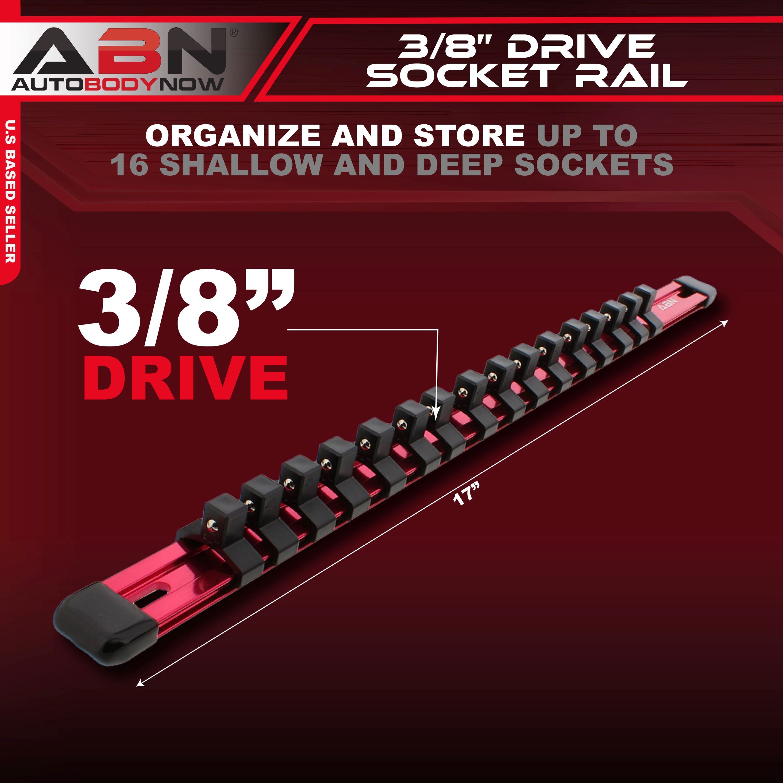 Red Aluminum SAE 3/8” Inch Socket Organizer Tool Holder Rail & Clips
